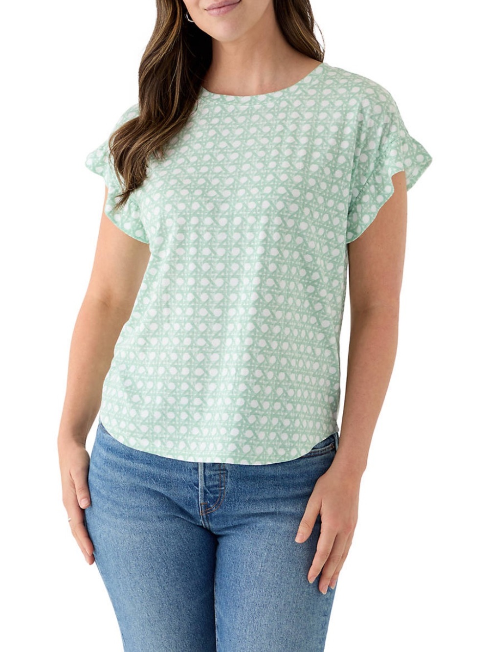 crown & ivy Mint Geo Print Flutter Sleeve Top
